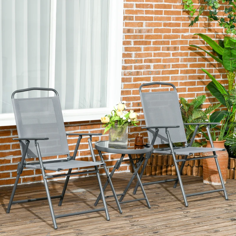 Outsunny Outdoor-Bistro-Möbel-Set Garten-Bistro-Garnitur Klappbares Bistro-Set, 53,5 cm x 64 cm x 93 cm, Hellgrau