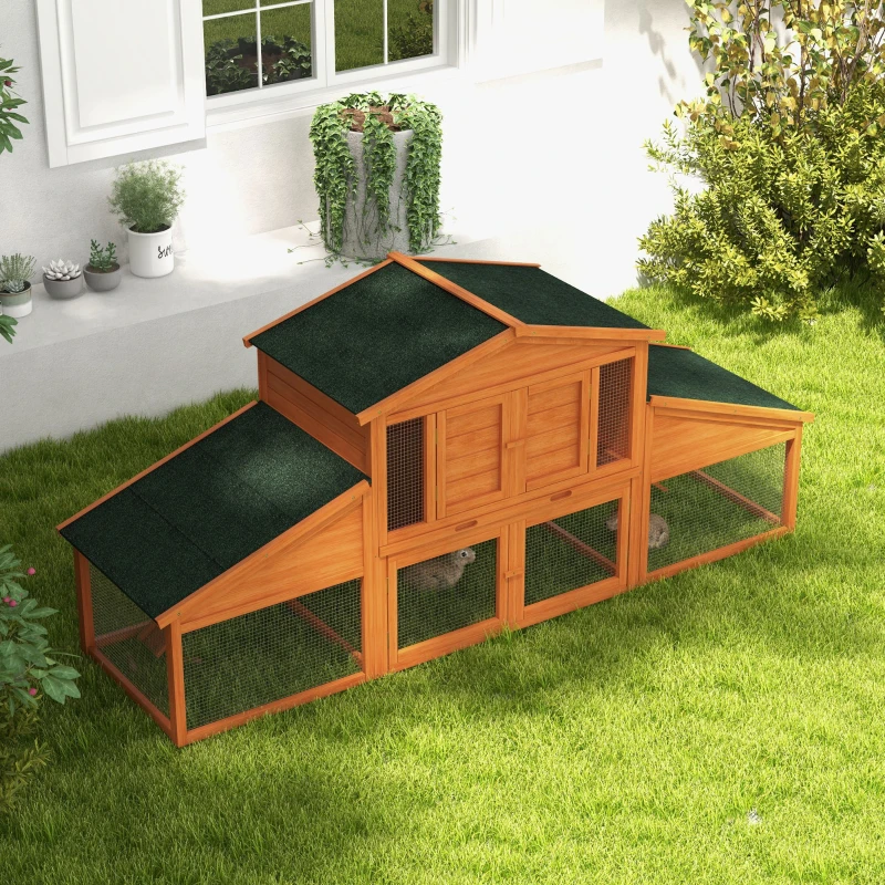 PawHut Clapier cage à lapins rongeurs poulailler XXL 2 étages 2 enclos tiroir déjection 2,25L x 0,70l x 1H m bois massif pin