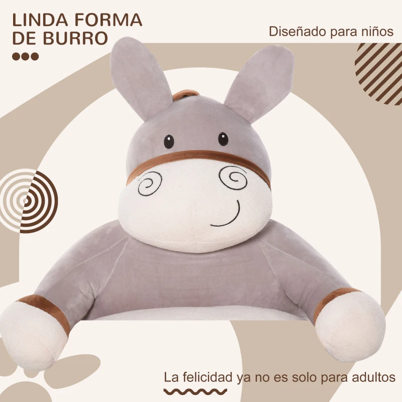 HOMCOM Puff Infantil Diseño de Burrito Sillón para Niños 18-36 Meses de Franela Asiento Acolchado Alfombra Antideslizante para Dormitorio Sala de Juegos 60x55x60 cm Gris