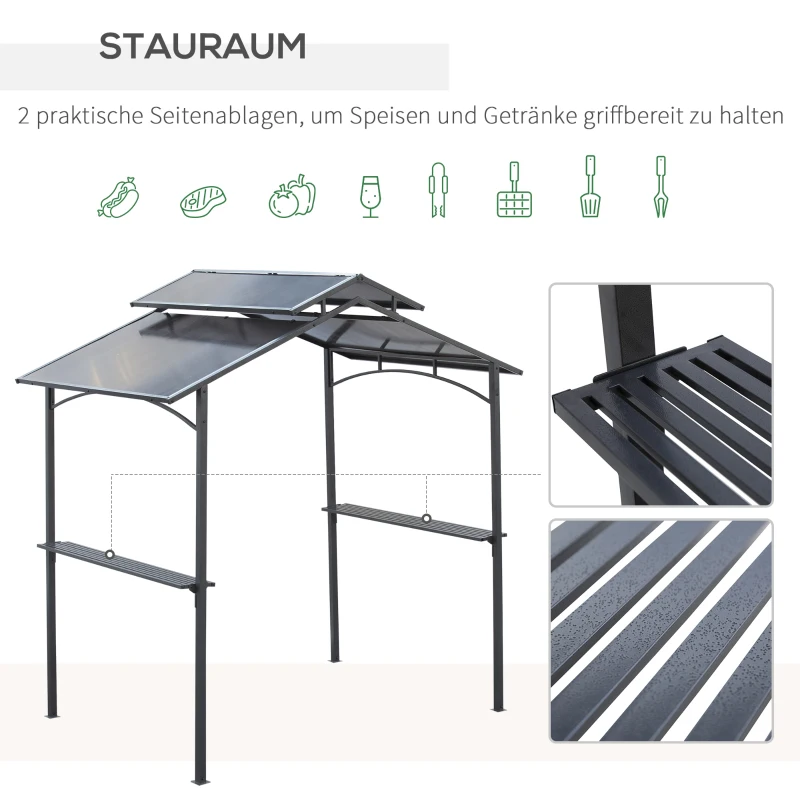 Outsunny Grillpavillon mit Flammschutzdach BBQ-Pavillon mit 2 Ablagen 2,5 x 1,5m Stahl PC Schwarz+Braun