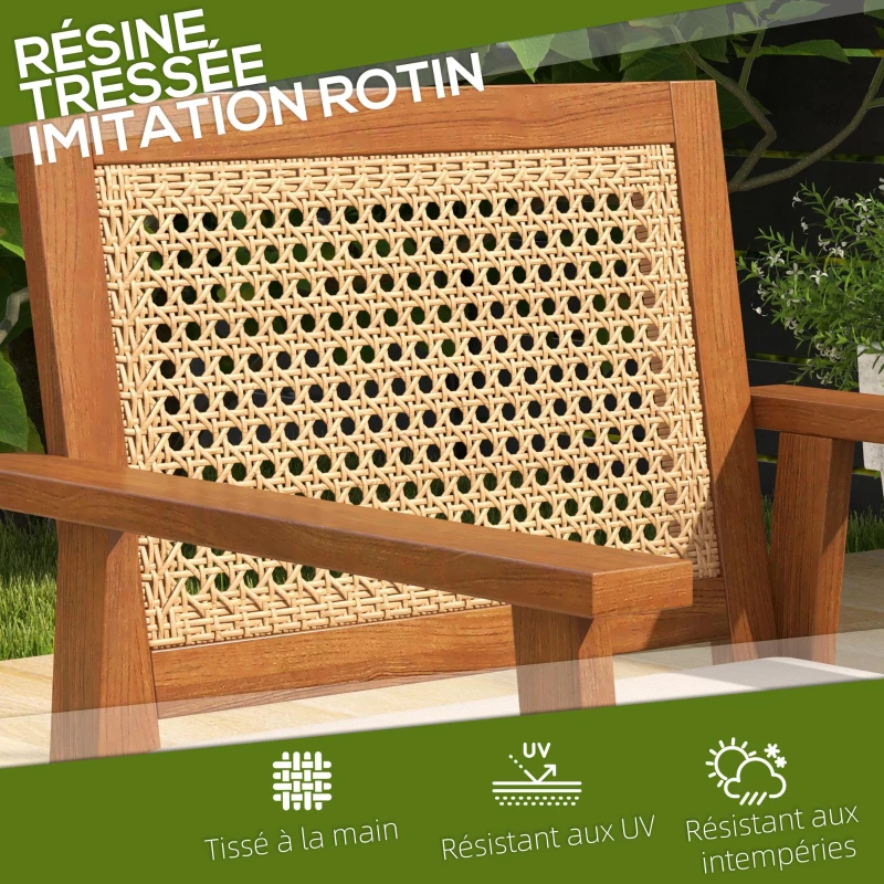 Outsunny Salon de jardin 4 pièces, 2 fauteuils, 1 canapé, 1 table basse, coussins - Style bohème - bois acacia et résine tressée