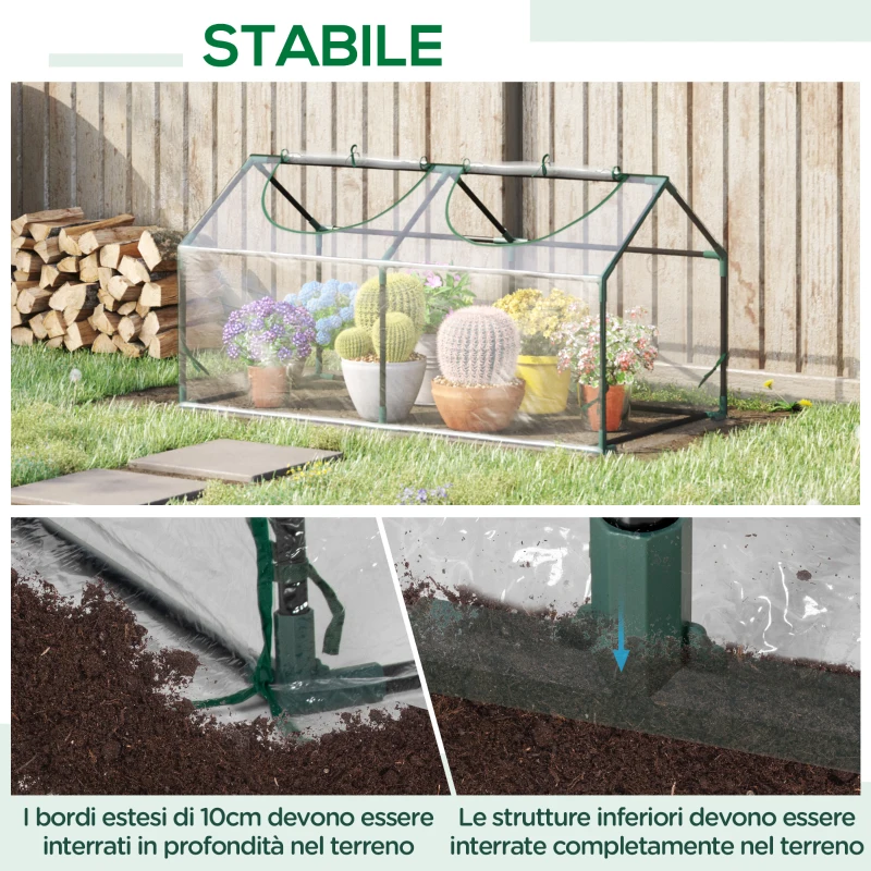 Outsunny Mini Serra da Giardino con 2 Finestre Avvolgibili e Copertura PVC Anti-UV, 120x60x60cm, Trasparente