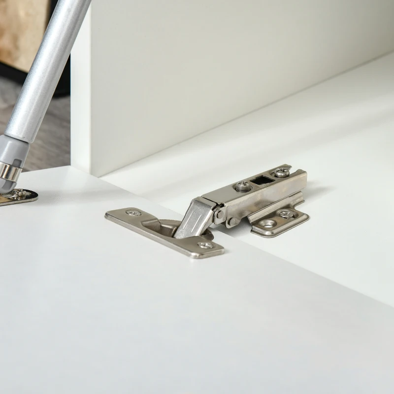 HOMCOM Meuble TV LED Style Contemporain - 2 placards Porte abattante, étagère Verre - Panneaux Particules MDF Blanc laqué