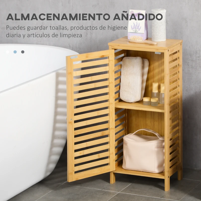kleankin Armario de Baño de Bambú con Estantes Ajustables Mueble de Almacenaje para Salón Cocina Antivuelco 30x19,9x70 cm Natural
