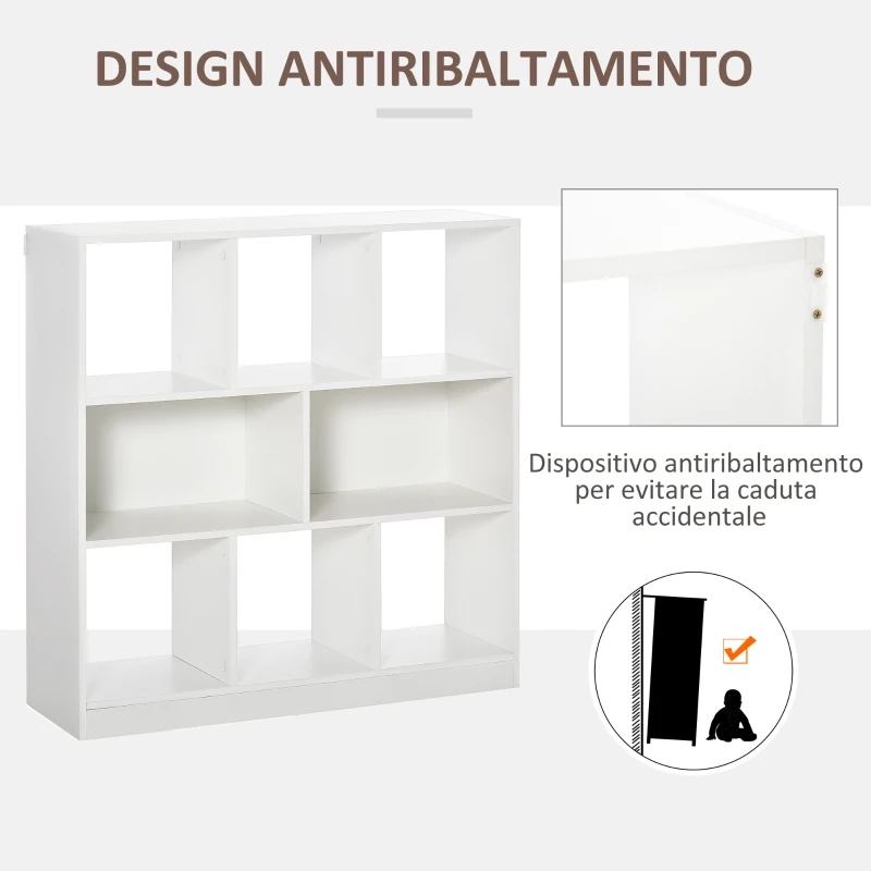 HOMCOM Mobile Libreria Portaoggetti a 3 Livelli e 8 Ripiani Totali, in MDF, 97.5x30x100 cm, Bianco