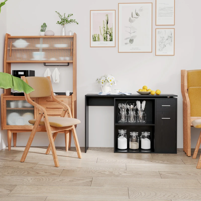 HOMCOM Bureau Informatique table de salle à manger multimédia modulable Multi-rangements Double Niche + tiroir Panneaux Particules Noir