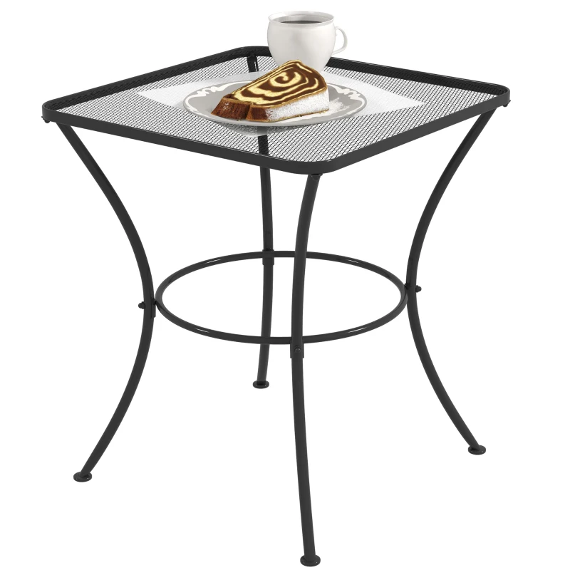 Outsunny 60cm Square Garden Table, Outdoor Metal Bistro Side Desk with Mesh Top, Black