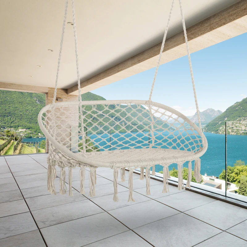 Outsunny Chaise Suspendue Banc Suspendu dim. 130L x 75l x 35H m macramé Coton Polyester Beige