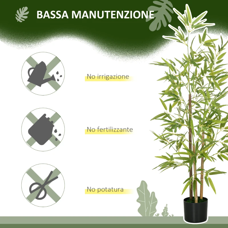 HOMCOM Set 2 Piante di Bambù Finte da 120 cm con Vaso Ø15x12cm, in PEVA, PP e Metallo, Verde e Nero