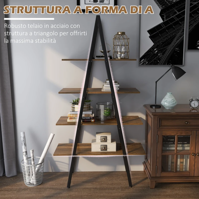 HOMCOM Scaffale Libreria 4 Livelli in Truciolato e Acciaio ad A