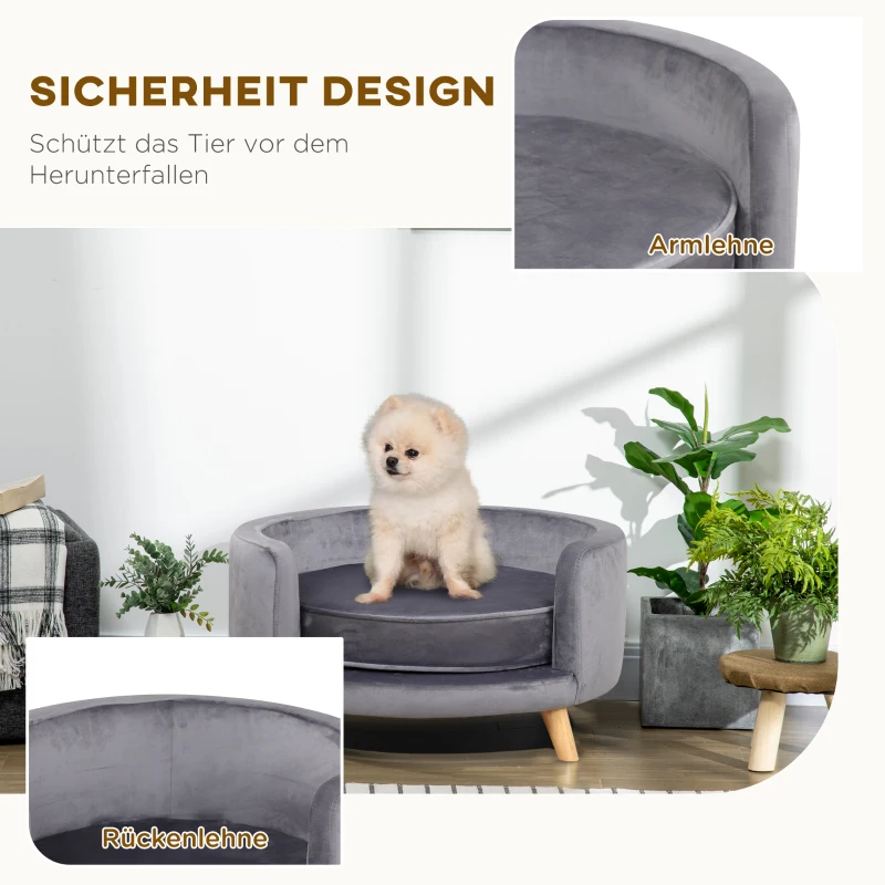 PawHut Hundesofa, weiches Sitzkissen, abnehmbarer Bezug, für Hunde bis 10 kg, grau, 68 x 68 x 35cm