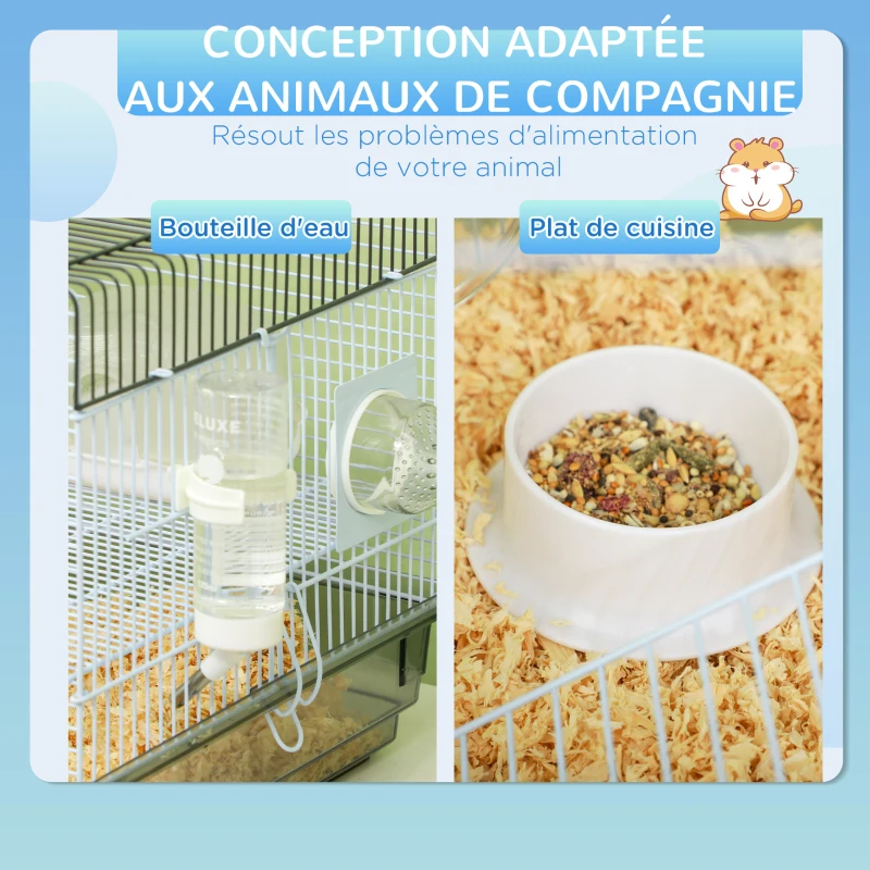 PawHut Cage hamster cage rongeur avec tunnel et accessoires inclus fil d'acier 58 x 32 x 31 cm gris