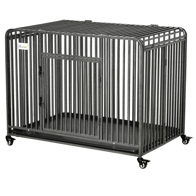 PawHut Foldable Heavy Duty Dog Crate on Wheels, with Removable Tray, for Medium and Large Dogs