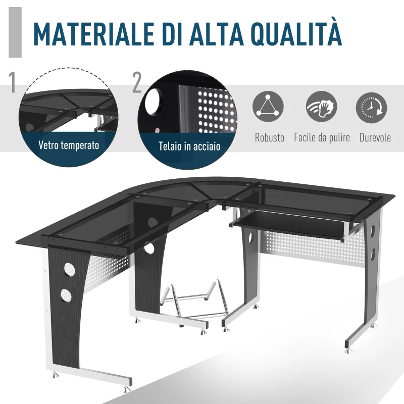 HOMCOM Scrivania Angolare per Computer Scrivania da Ufficio Porta PC 164 x 139 x 75cm Nero