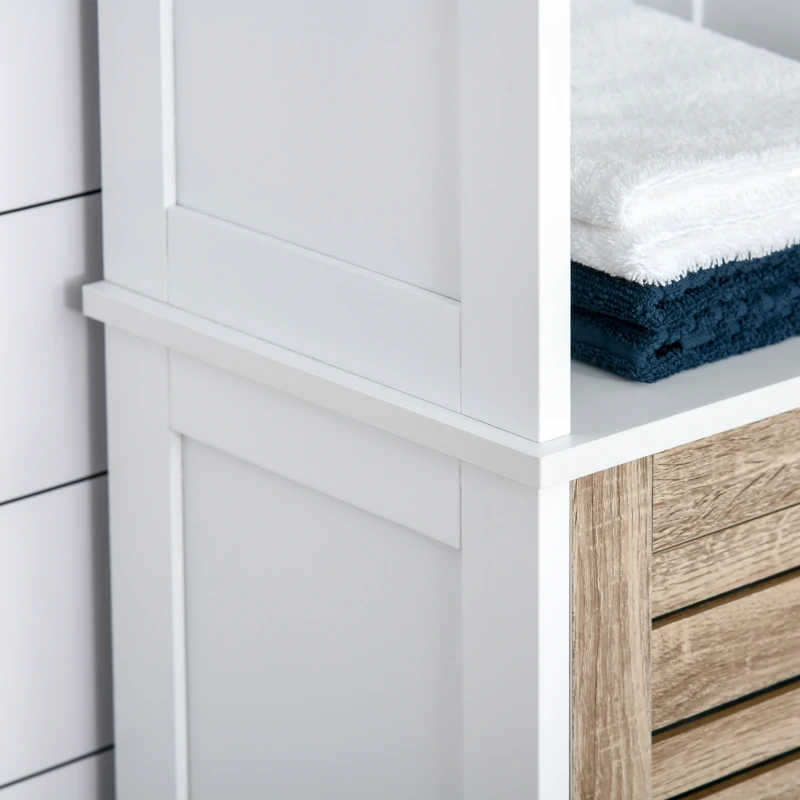 kleankin Badezimmer Hochschrank Freistehender Badezimmerschrank Badschrank Badmöbel mit 3 offenen Regalen Schrank verstellbarem Regal Stauraum Weiß 34 x 26 x 172 cm