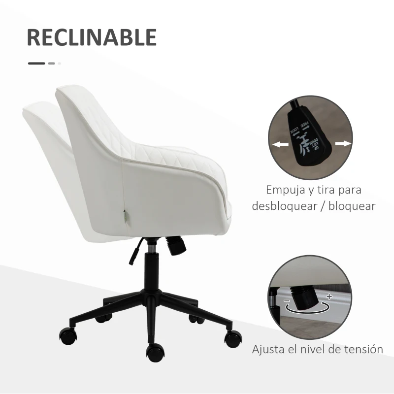 Vinsetto Silla de Oficina Basculante de Cuero PU con Altura Ajustable para Dormitorio Estudio 59x60x90-100 cm Blanco