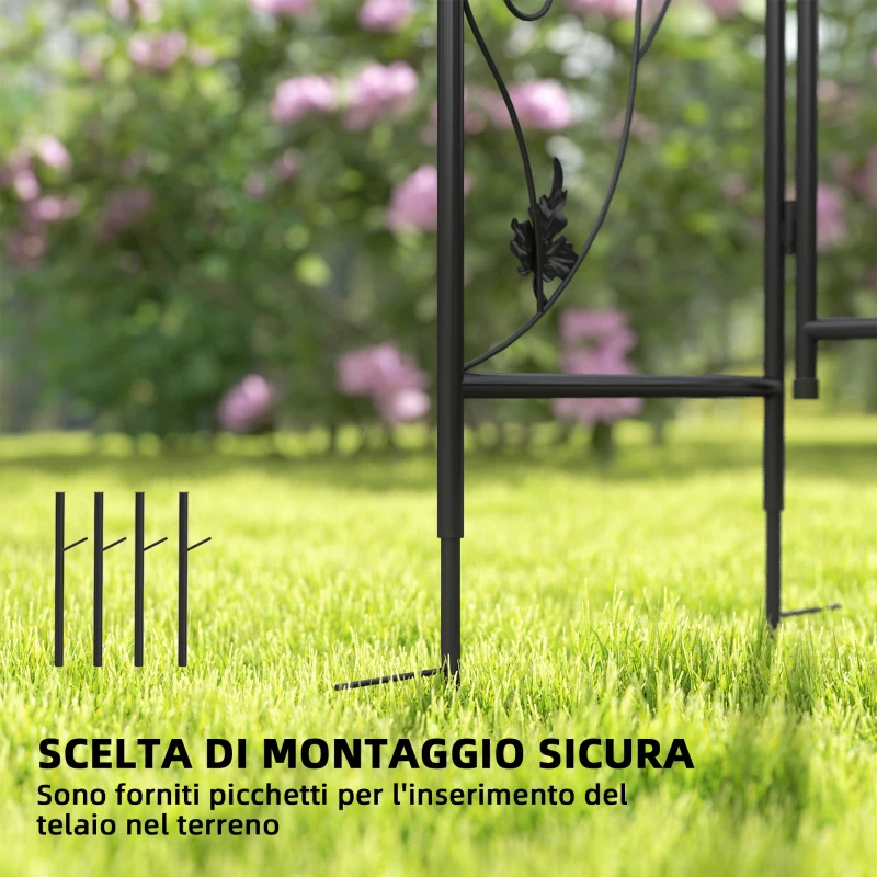 Outsunny Arco da Giardino con Cancello, Traliccio per Piante Rampicanti in Metallo, 2.2x1 m, Nero