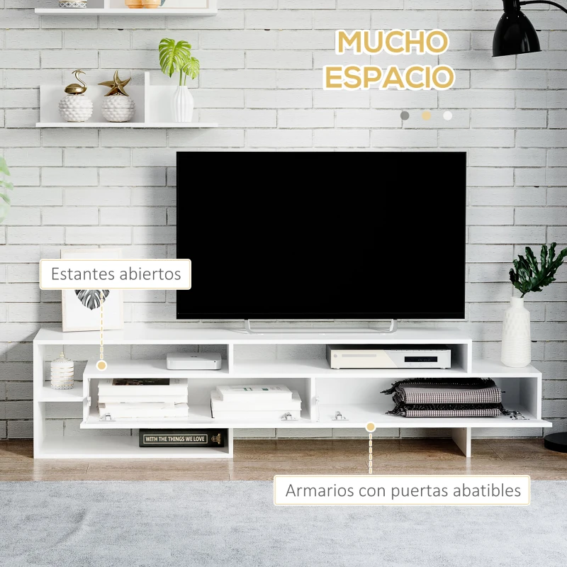 HOMCOM Mueble de Salón para TV con Mesa para Televisor 180x33,5x42 cm y 2 Estantes de Pared 65x20x20 cm Blanco