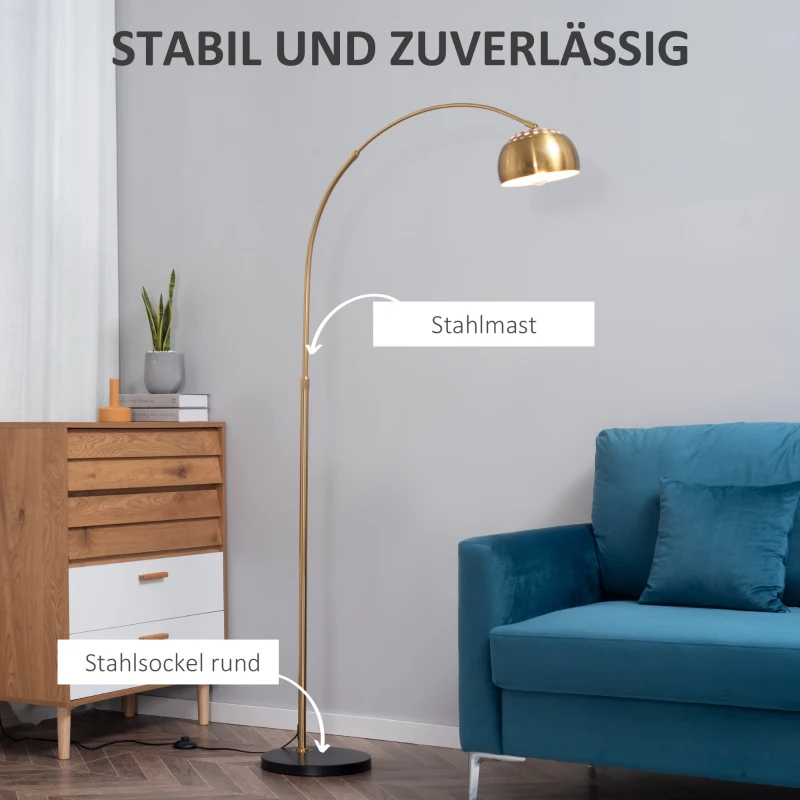 HOMCOM Bogenlampe Stehlampe Wohnzimmer mit vergoldeter Lampenschirm Stehleuchte 40W Bogenleuchte mit E27 Fassung Schirm für Schlafzimmer Büro Retro Metall Schwarz+Gold 30 x 100 x 167 cm