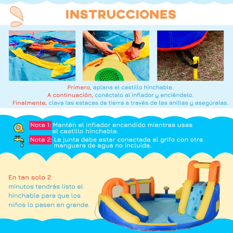 Outsunny Castillo Inflable para Niños de 3-8 Años con Cesta de Baloncesto Piscina y Bolsa de Transporte 435x435x200 cm Multicolor