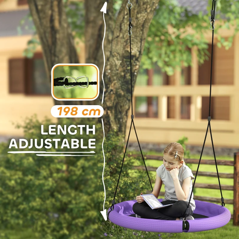 AIYAPLAY 100cm Diameter Nest Seat for Kids with Height Adjustable Hanging Ropes for Outdoor, Playground, Garden, Purple