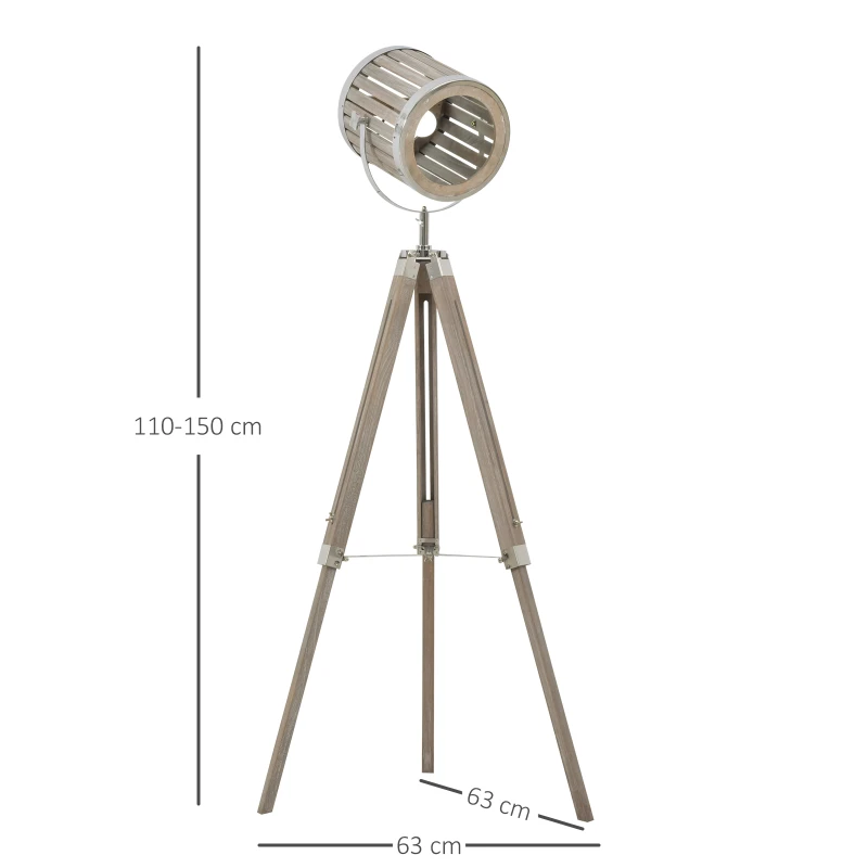 HOMCOM Telescopic Floor Lamp Unique Wood Frame Adjustable Shade Height Unique Vintage Spotlight Metal Home Office Lighting, 110-150cm, Natural