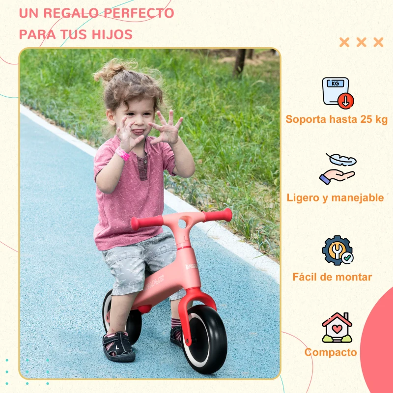 AIYAPLAY Bicicleta de Equilibrio para Niños de 18-36 Meses con Asiento Ajustable en Altura Carga 25 kg 67,5x32x44 cm Rosa