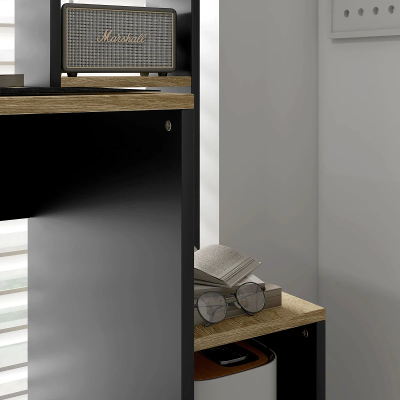 HOMCOM Scrivania Moderna con Ripiani e Supporto per CPU in Legno, 114x45x138cm, Grigio e Legno Naturale