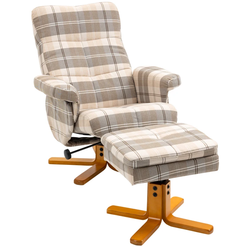 HOMCOM Swivel Recliner Chair with Footstool, Faux Leather Reclining Chair with Wooden Base and Storage for Living Room, Bedroom, Black(m-11)