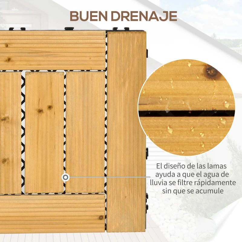 Outsunny Set de 27 Losetas de Madera de Exterior Área de 2,43 m² con Sistema de Clic para Terraza Jardín 30x30 cm Natural
