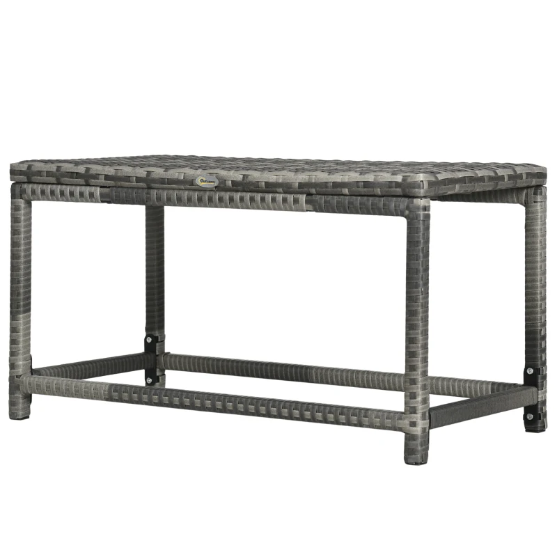 Outsunny Outdoor Coffee Table, Garden PE Rattan Side Table with Plastic Board Under the Full Woven Table Top and Rectangular Frame for Patio, Balcony, Mixed Grey