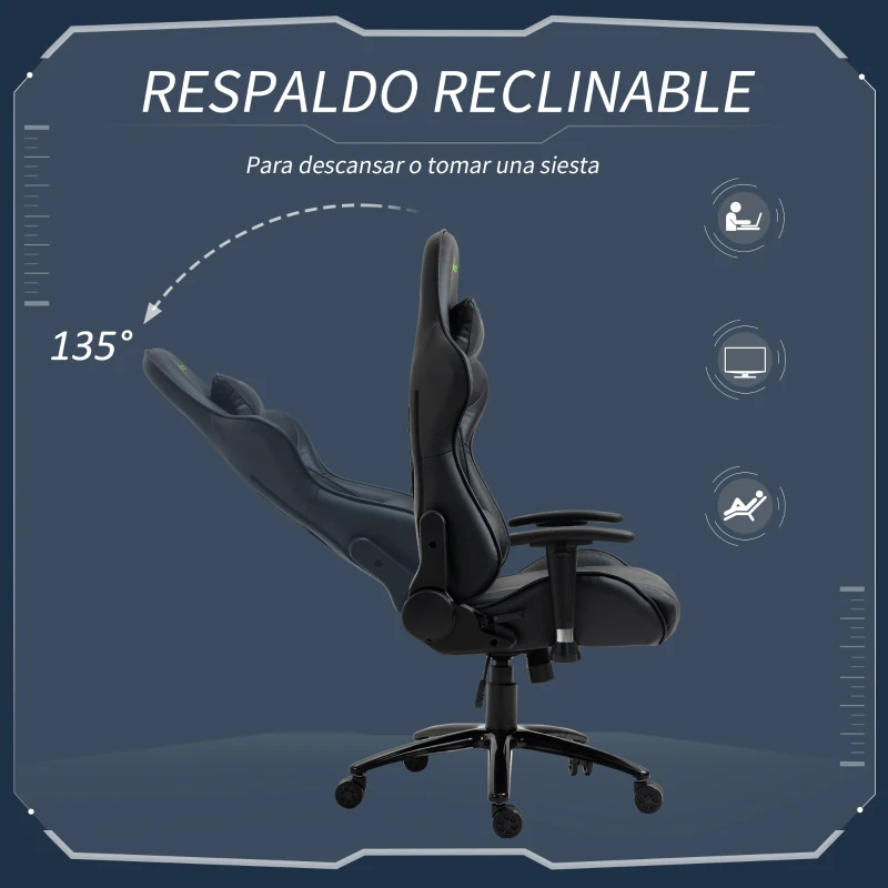 Vinsetto Silla Gaming Giratoria Silla Gamer Reclinable Tapizado en Cuero Sintético Altura Ajustable 73x71x128-136 cm Negro