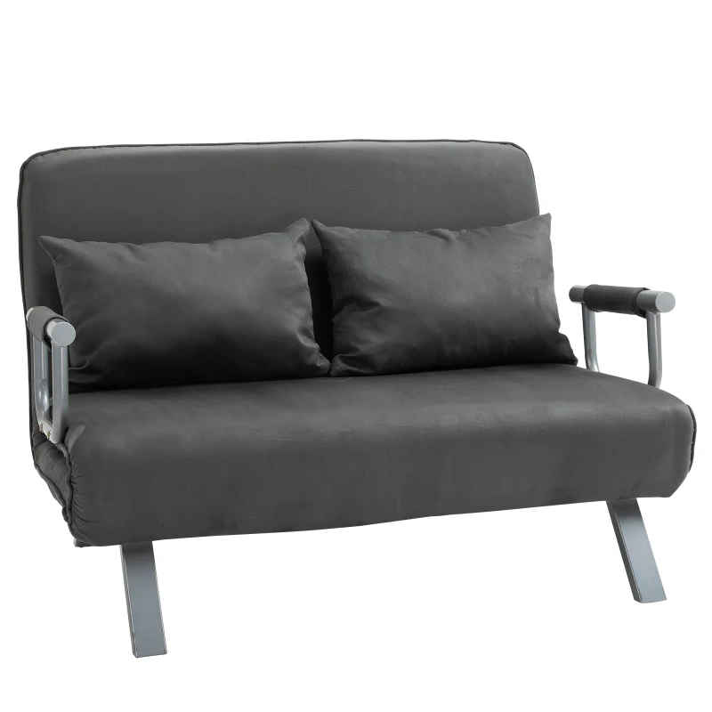 HOMCOM Schlafsofa Schlafcouch mit Verstellbarer Rückenlehne, Wurfkissen, Sofa mit Schlaffunktion, Samtoptik, Armlehne, Gästebett, Klappsessel für Wohnzimmer, Schlafzimmer, Grau
