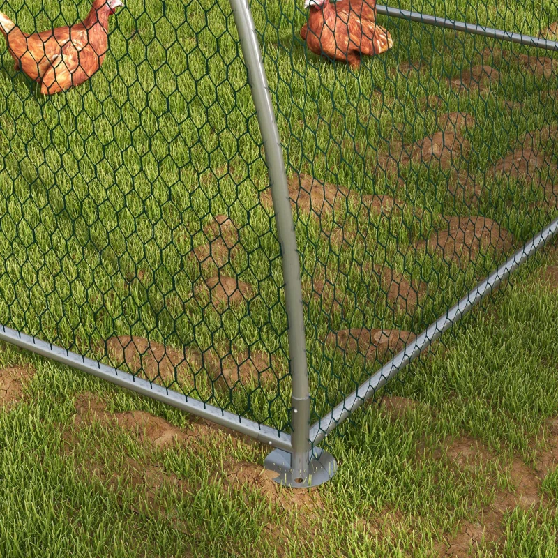 PawHut Recinto per Galline in Acciaio per 14-18 Animali con Porta Bloccabile, 3x5.6x2.2 m, Argento
