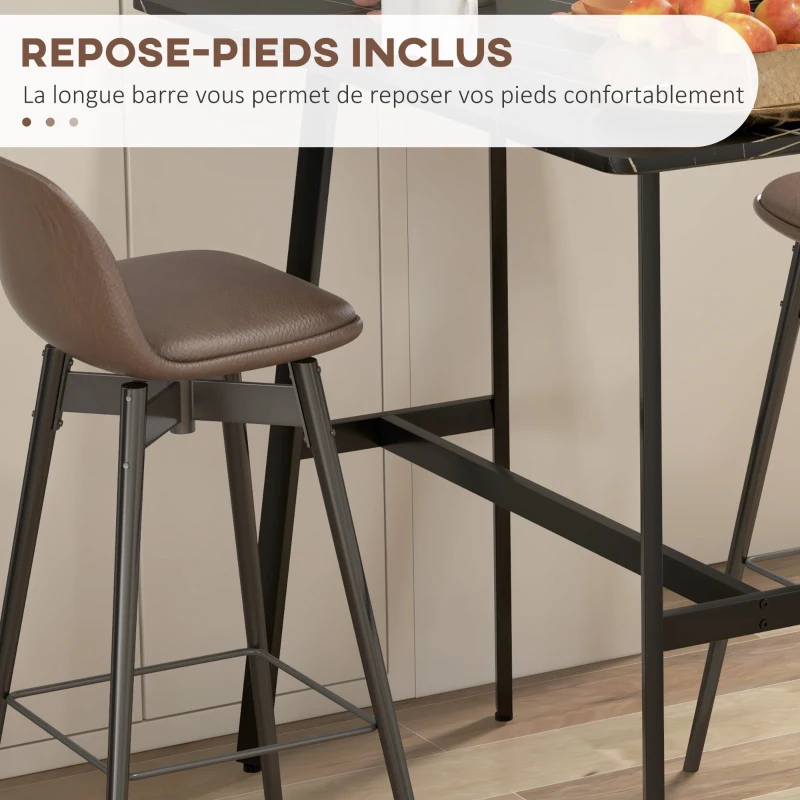 HOMCOM Table de bar rectangulaire avec cadre en acier plateau en faux marbre montage facile 118 x 58 x 98 cm noir