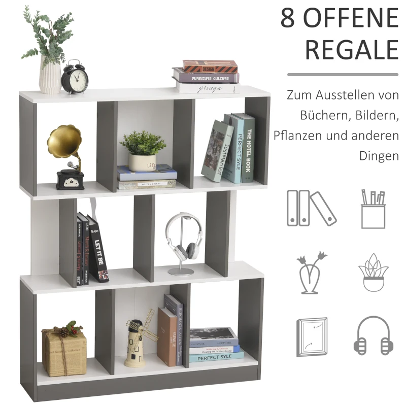 HOMCOM Bücherregal Standregal Büroregal Aktenregal für Büro Wohnzimmer Arbeitszimmer Spanplatte Grau+Weiß 100 x 24 x 124 cm