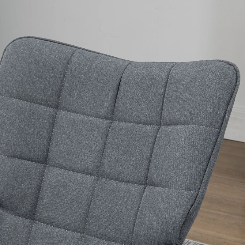 HOMCOM Schaukelstuhl mit Hocker, komfortabel, bis 130 kg, Leinenoptik, 64x89x90cm, Grau(m-8)
