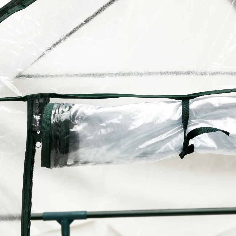Outsunny Serre de Jardin 143L x 73l x 195H cm 4 tablettes Acier PE Haute densité 140 g/m² Anti-UV avec Porte déroulante Transparent Vert