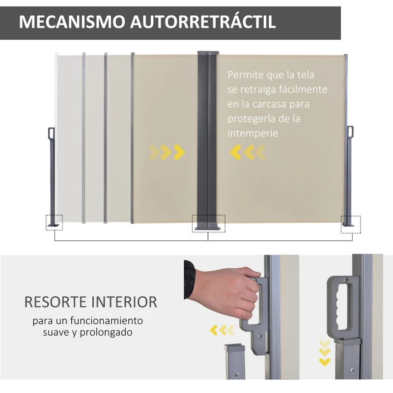 Outsunny Toldo Lateral Retráctil Doble 600x160 cm Pantalla de Privacidad Extensible con Ángulo Ajustable y Protección UV 50+ para Jardín Balcón Terraza Beige