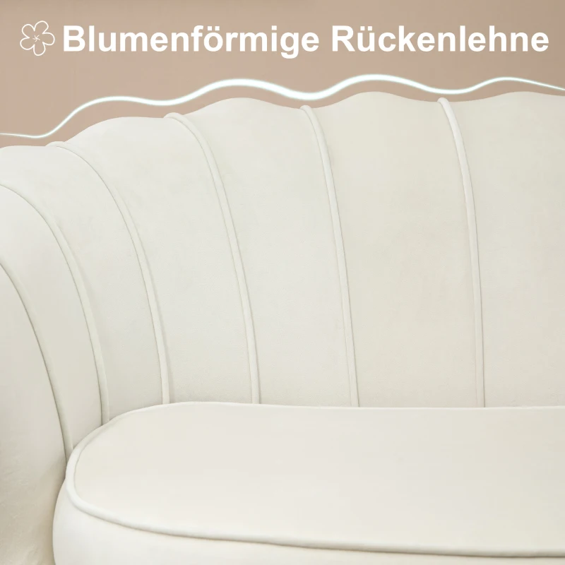 HOMCOM Vintage 2-Sitzer Sofa, Couch, Polstermöbel, Samtoptik, bis 150 kg, Creme/Gold(m-4)