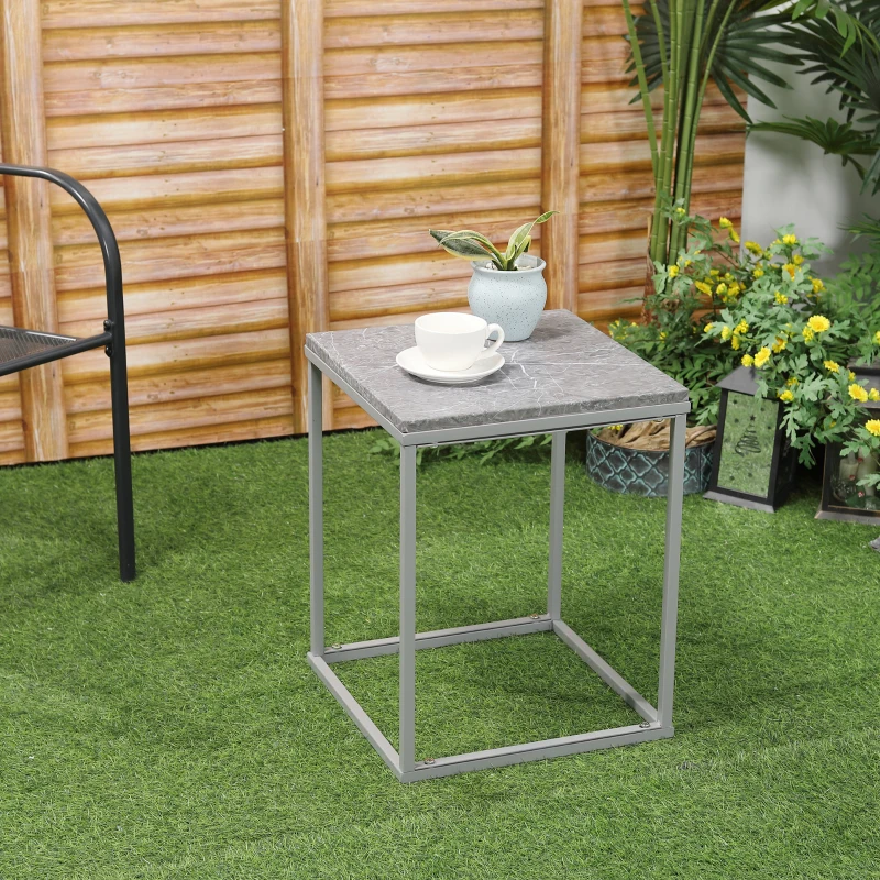Outsunny Gartentisch Beistelltisch Couchtisch Outdoor Indoor mit Metallgestel für Garten Terrasse Balkon im Industrie-Design stabil Metall Grau 40 x 40 x 50 cm