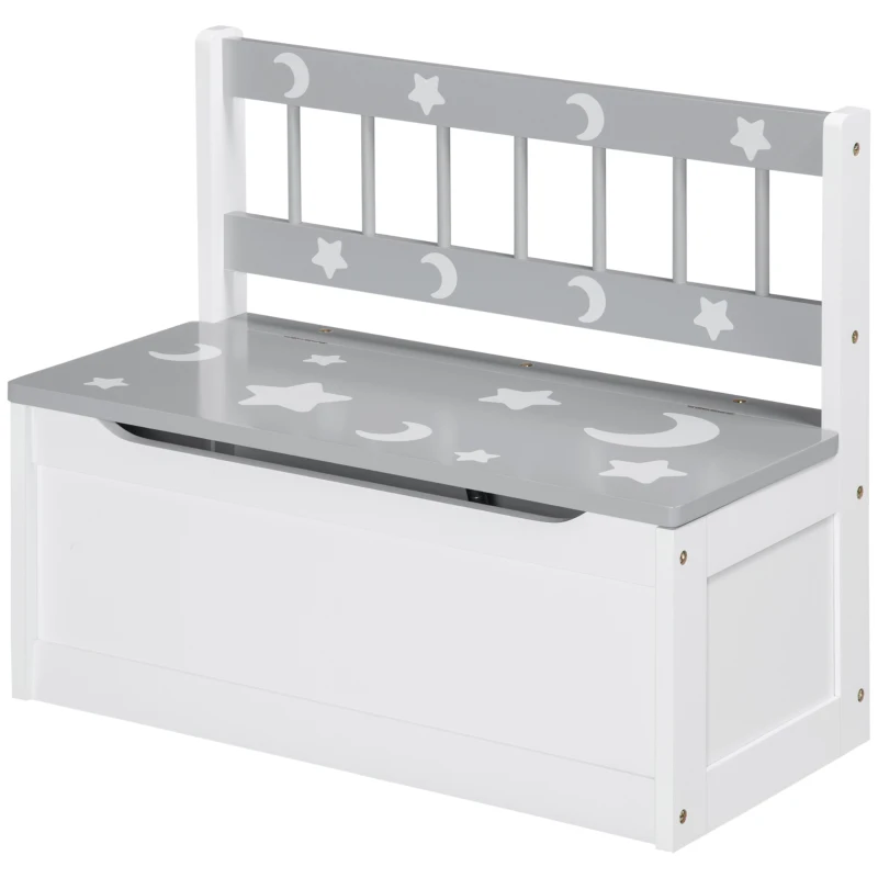 ZONEKIZ 2 In 1 Kids Storage Bench, Toy Box w/ Safety Rod - Grey