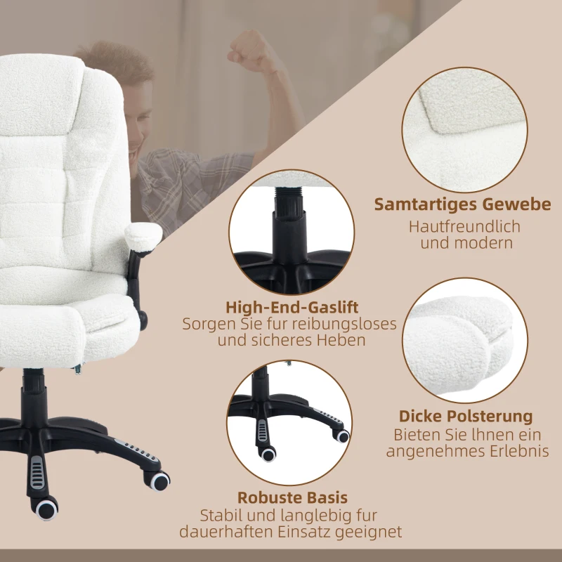 Vinsetto Bürosessel Massagefunktion Massagebürostuhl, Massagefunktion, höhenverstellbar, 67 x 74 x 107-116 cm, Weiß(m-9)