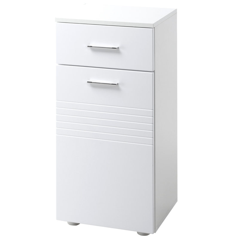 kleankin Badezimmerschrank Badschrank Multifunktionsschrank mit 1 Schublade 1 Türschrank Regal verstellbar Spanplatte Weiß 35 x 30 x 77,5 cm