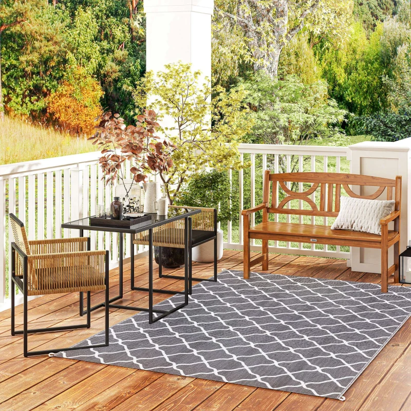 Outsunny Set de Mesa de Cristal y 2 Sillas de Ratán Sintético con Respaldos Plegables Diseño Anidado con Cojines Natural y Negro
