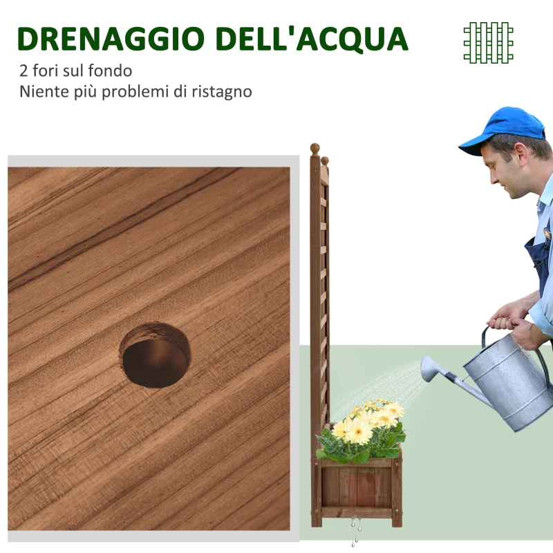 Outsunny Fioriera da Esterno in Legno con Grigliato per Piante Rampicanti, 64x28x120cm, Marrone