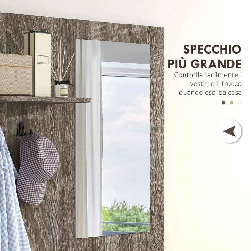 HOMCOM Mobile da Ingresso 4 in 1 con Specchio, Ganci e Ripiani Interni, in Legno, 145x29x184 cm, Nero e Bianco