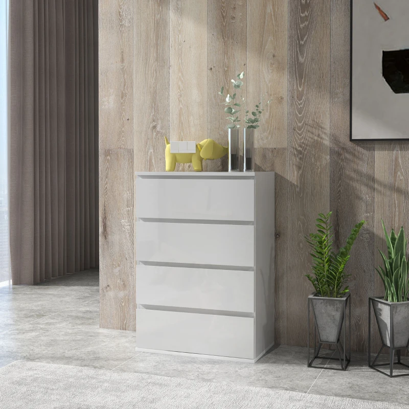 HOMCOM High Gloss Chest of Drawers, 4-Drawer Storage Cabinets, Modern Dresser for Bedroom, White