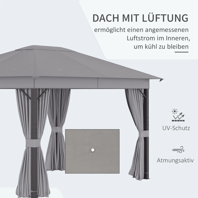 Outsunny Pavillon Gartenpavillon 4 x 3 m Gartenzelt Festzelt Partyzelt mit 4 x Seitenteile Aluminium Polyester Grau