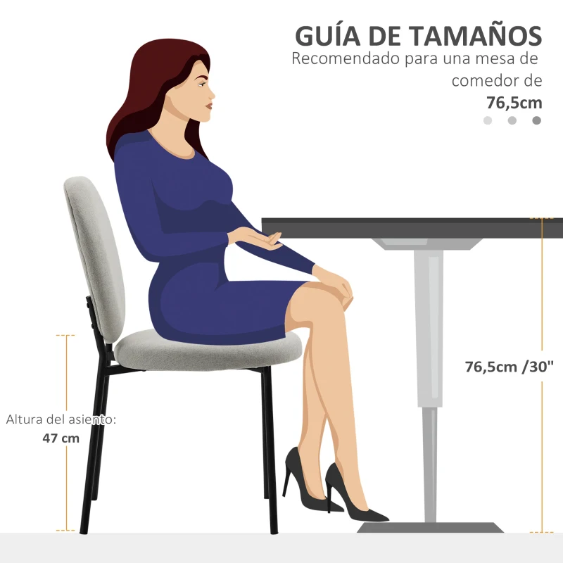 HOMCOM Juego de 2 Sillas de Comedor con Respaldo y Patas de Acero para Salón Cocina Carga 120 kg 46x59x82 cm Gris Claro